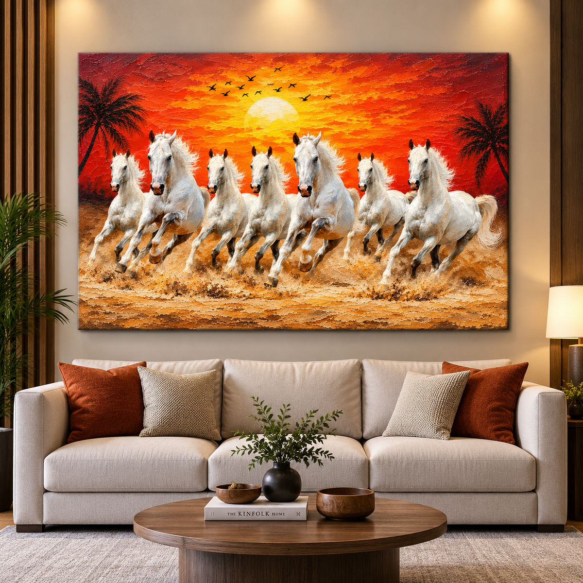 Seven White Horses Canvas Painting | Horse Wall Art