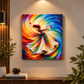 Colorful Sufi dervish canvas painting wall art displayed in a modern interior