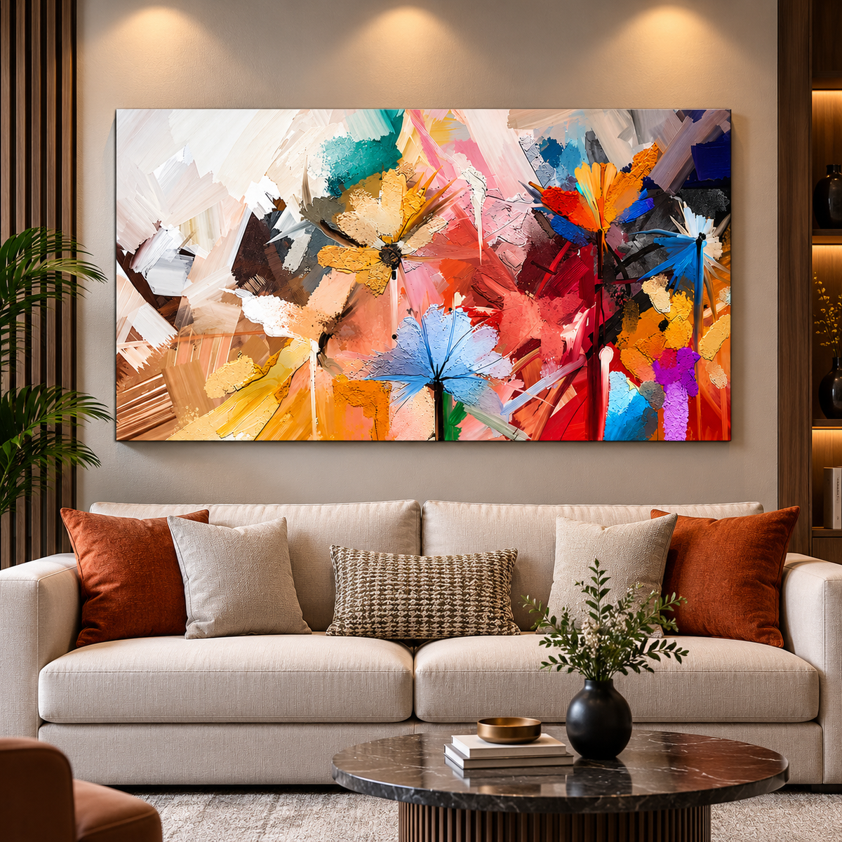 Colorful Abstract Flowers Canvas Painting | Modern Wall Art