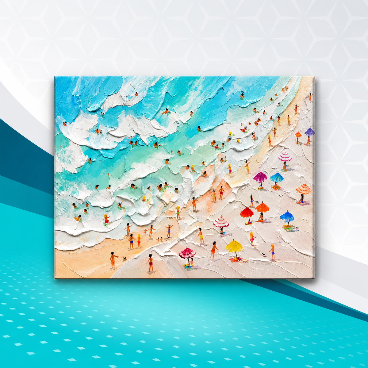 Aerial Beach Waves Canvas Wall Art | Textured Beach Painting